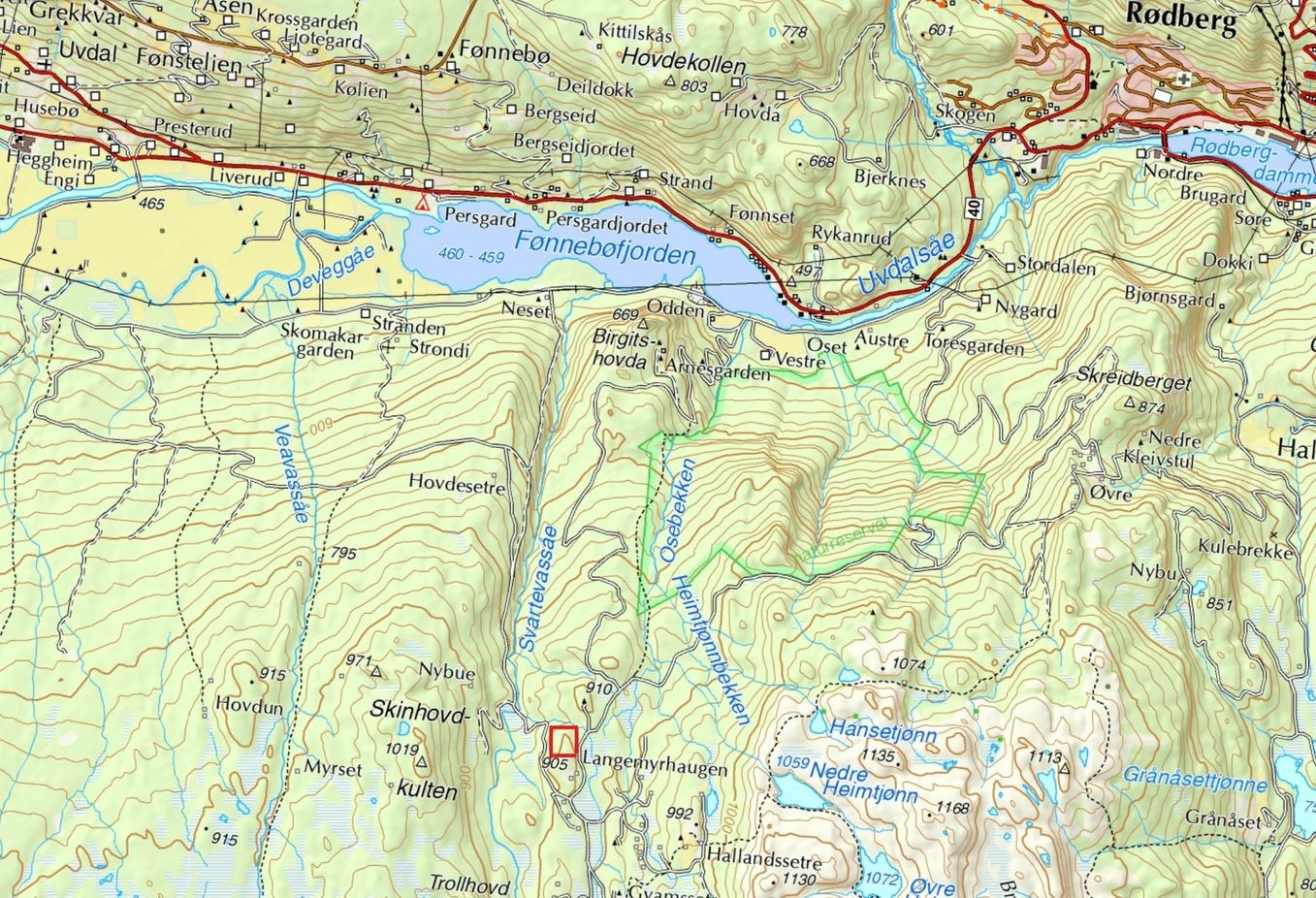 Feltet er merket med rød firkant. Galleribilde