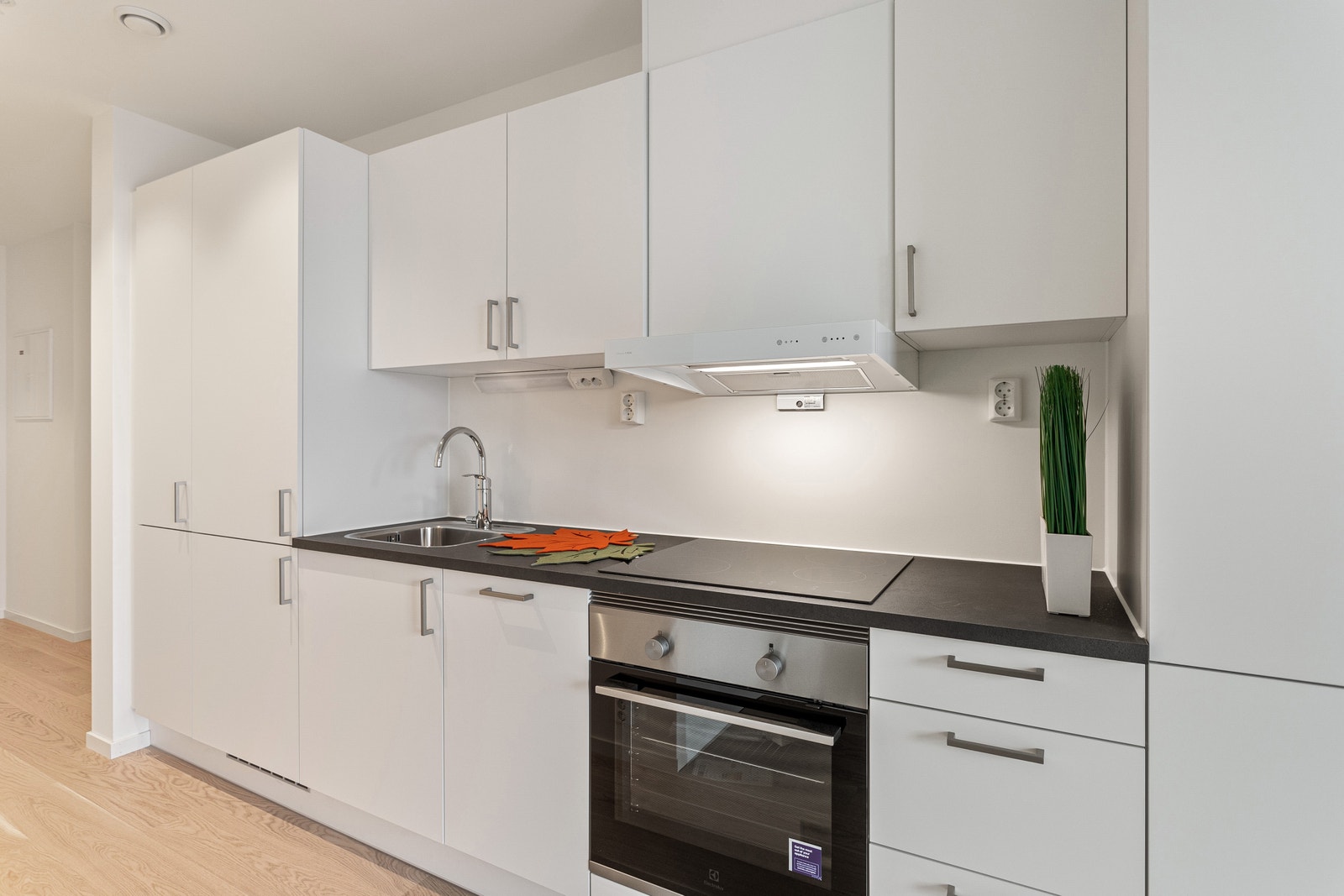 Kjøkken med integrert kombiskap, oppvaskmaskin, stekeovn og topplate Galleribilde