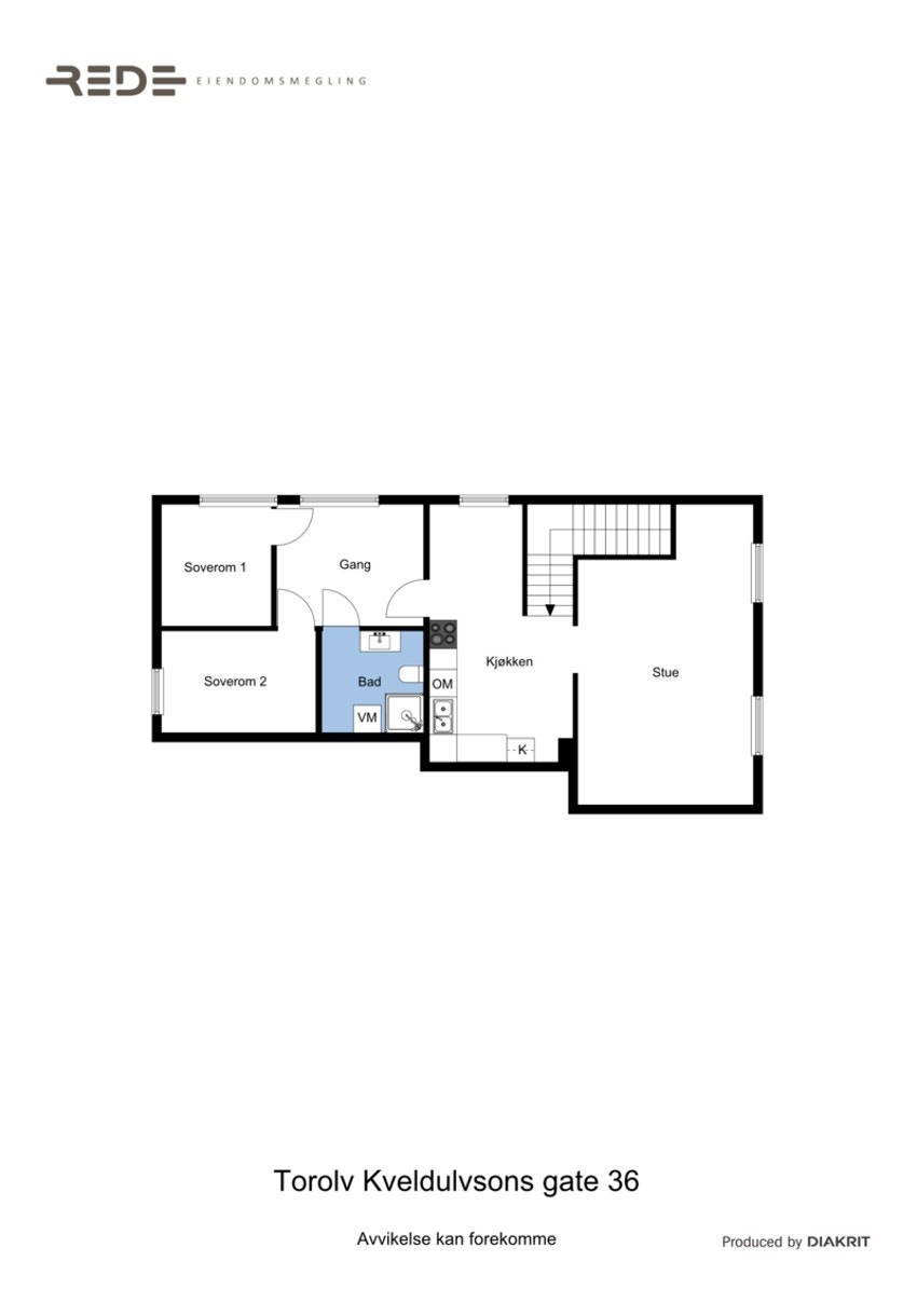 Plantegning av leilighet i 2. etg. med rombenevnelser i 2D Galleribilde
