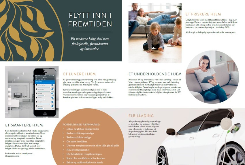Dette blir et smartbygg, det betyr at alt kan styres via telefon, deriblant fjernvarme og inneklima. I tillegg er det høyhastighet fiber med 1000 Mbit