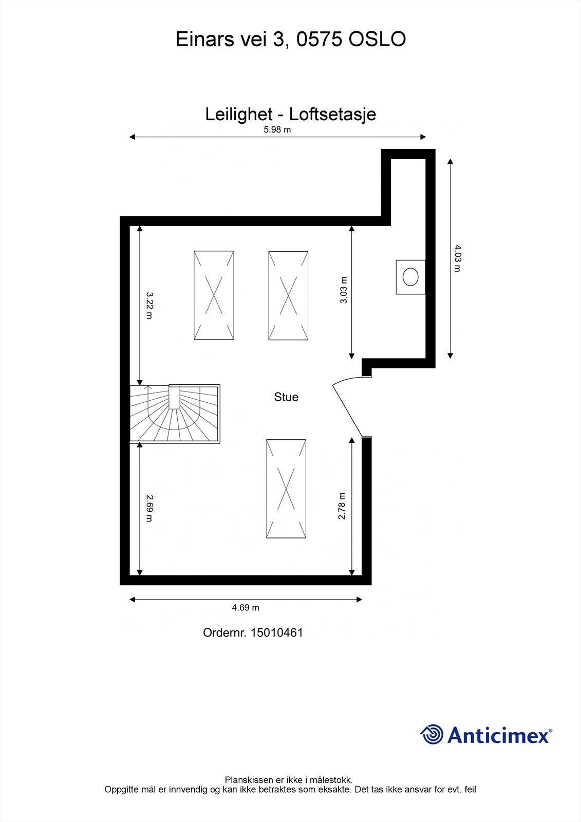 Plantegning for loftsetasjen i 4. etg (38kvm gulvareal) Galleribilde