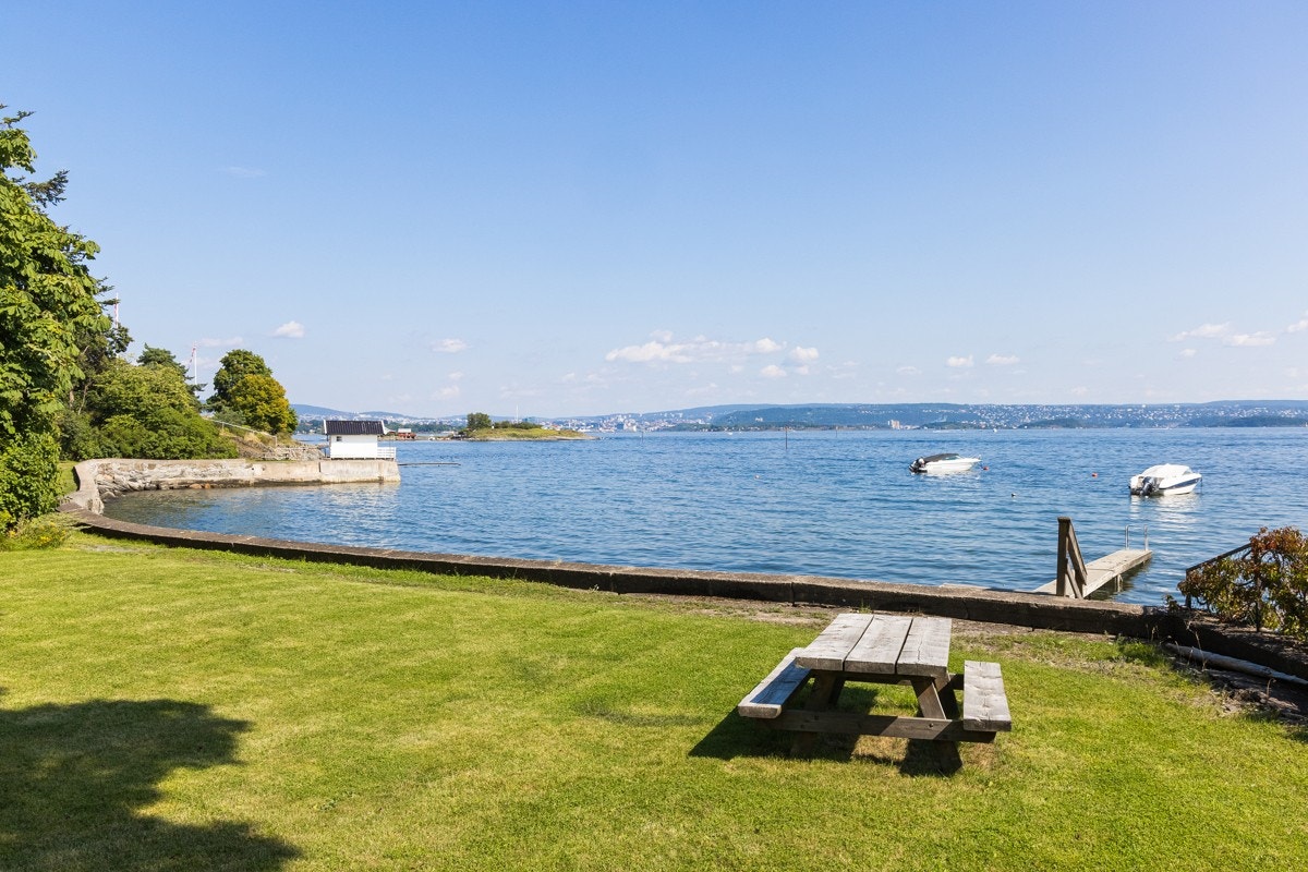 Fra strandparsellen med fin flat plen Galleribilde