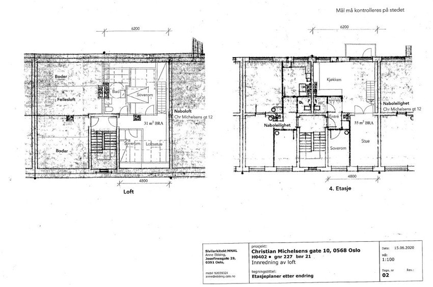 Forslag fra arkitekt til ny planløsning etter utbygging. Dette er siste godkjente tegning for utbygging, og grunnlag for rammetillatelsen. Galleribilde