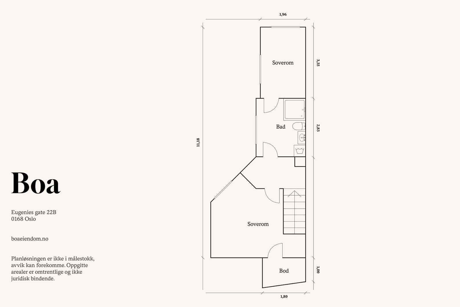 2. etasje: Trappegang, bad, omkledningsrom og to soverom. Galleribilde