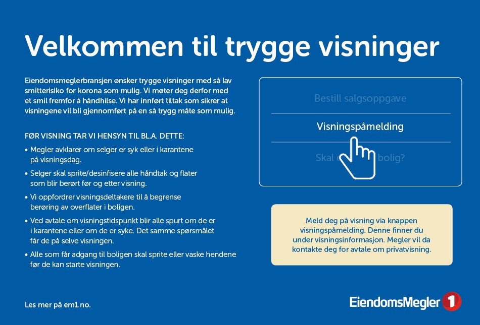 Informasjon rundt smittevern på visning. Galleribilde