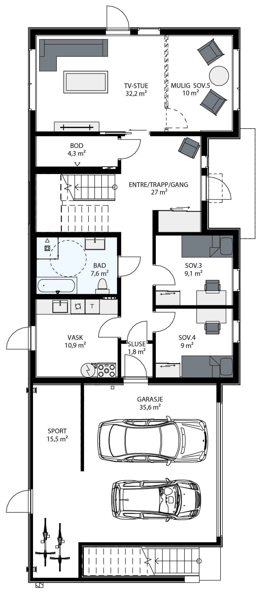 Plantegning 1. etasje Galleribilde