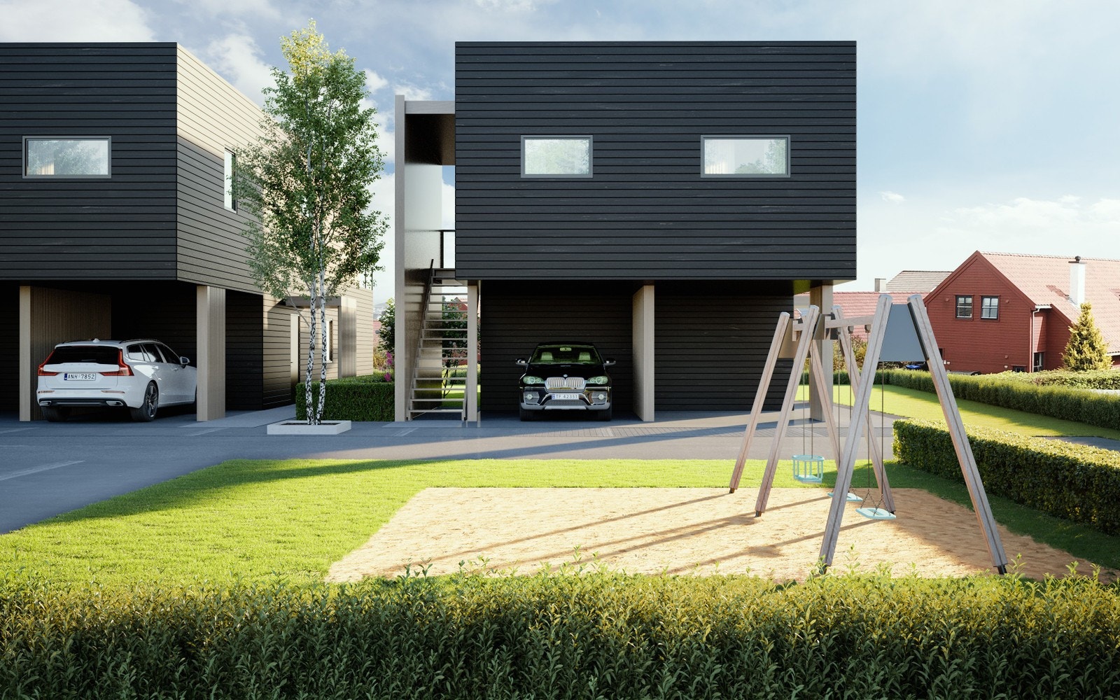 Inngangsparti med carporter Galleribilde