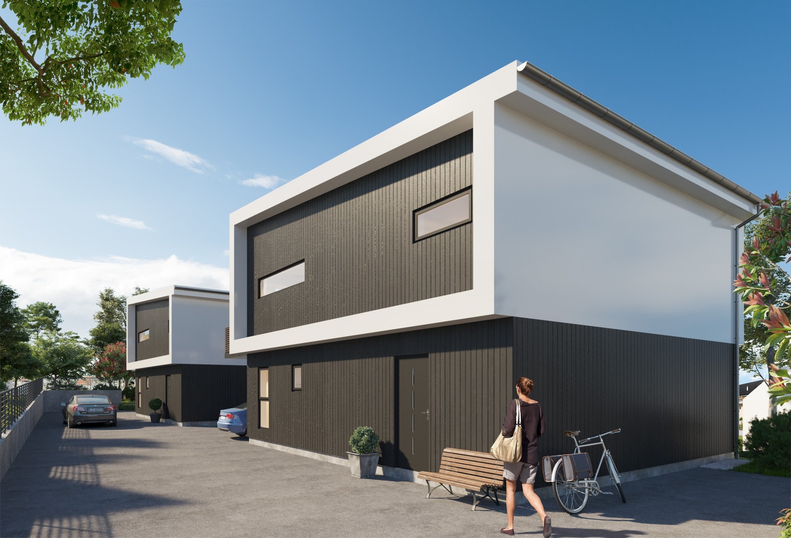 Romslig gårdsplass og spennende design. Galleribilde