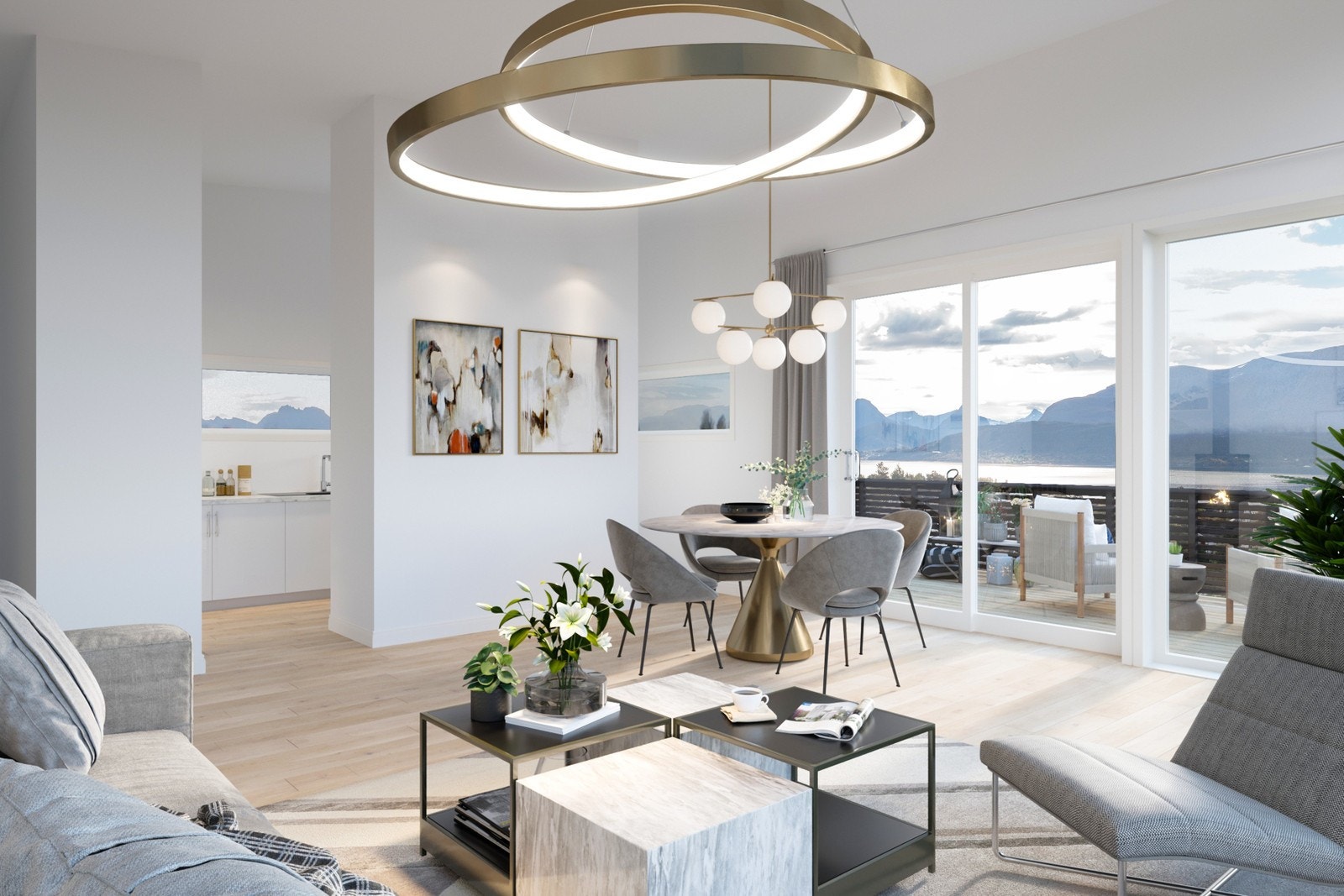 Kjøkken kan være delvis lukket som her, eller åpnes mot stuen. Galleribilde