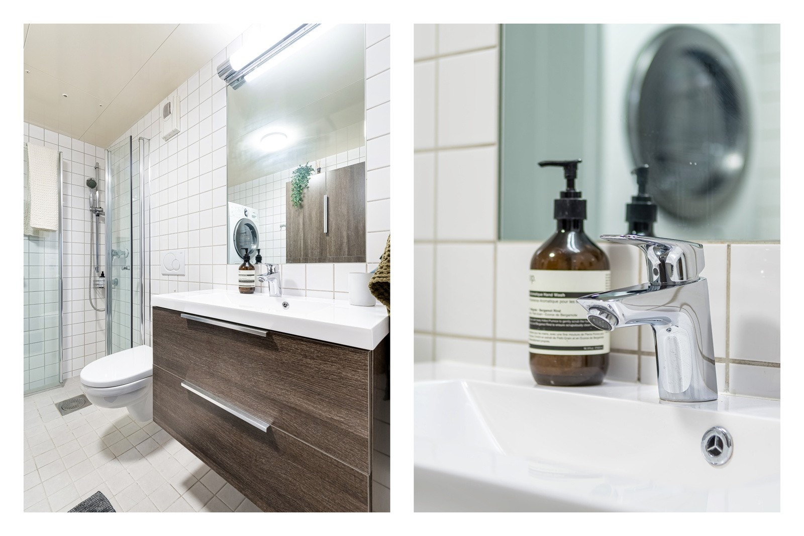 Det er opplegg og plass til både vaskemaskin og tørketrommel, samt god plass til ytterligere oppbevairngsmøblement. Galleribilde