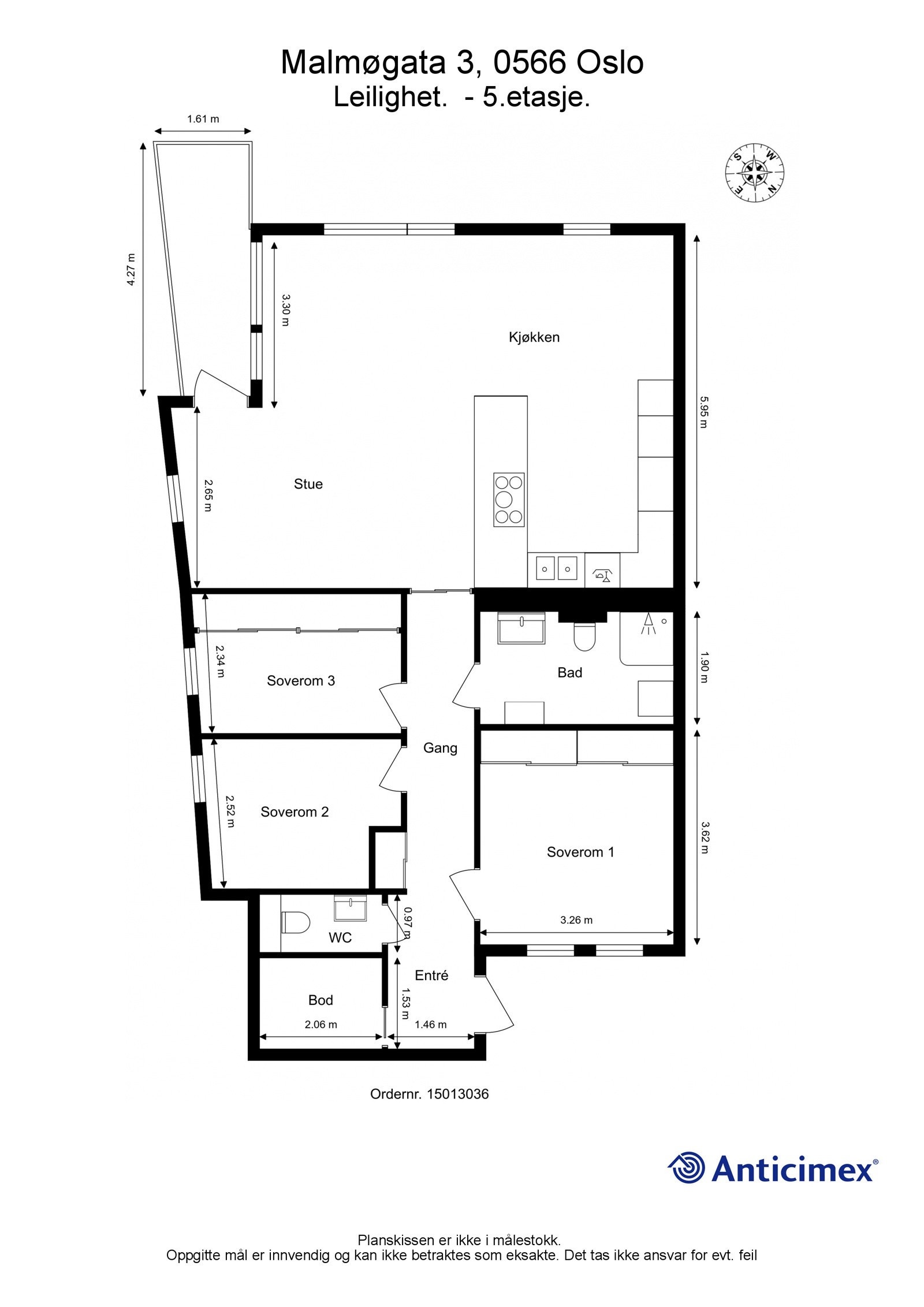 Plantegning med mål og kompass. Galleribilde