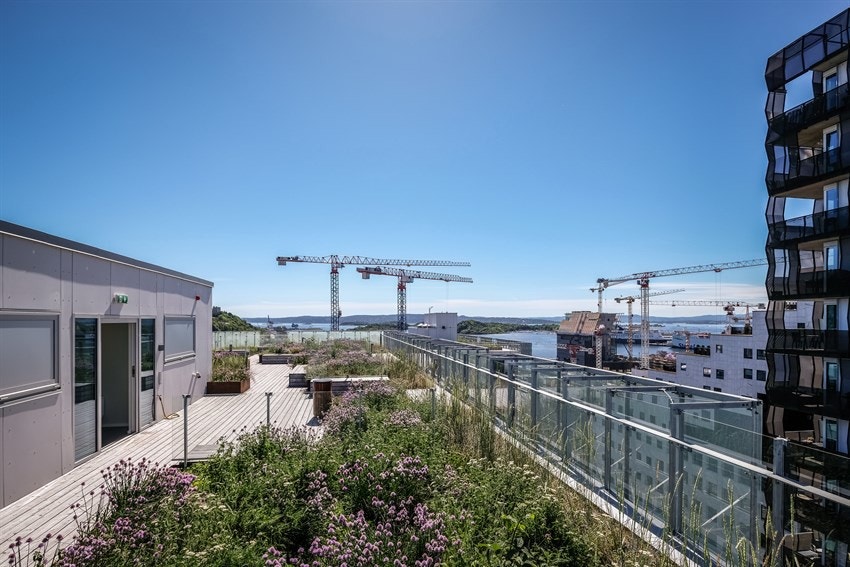 I byggets 16.etasje finner du en felles takterrasse med sjeldent flott utsikt! Galleribilde