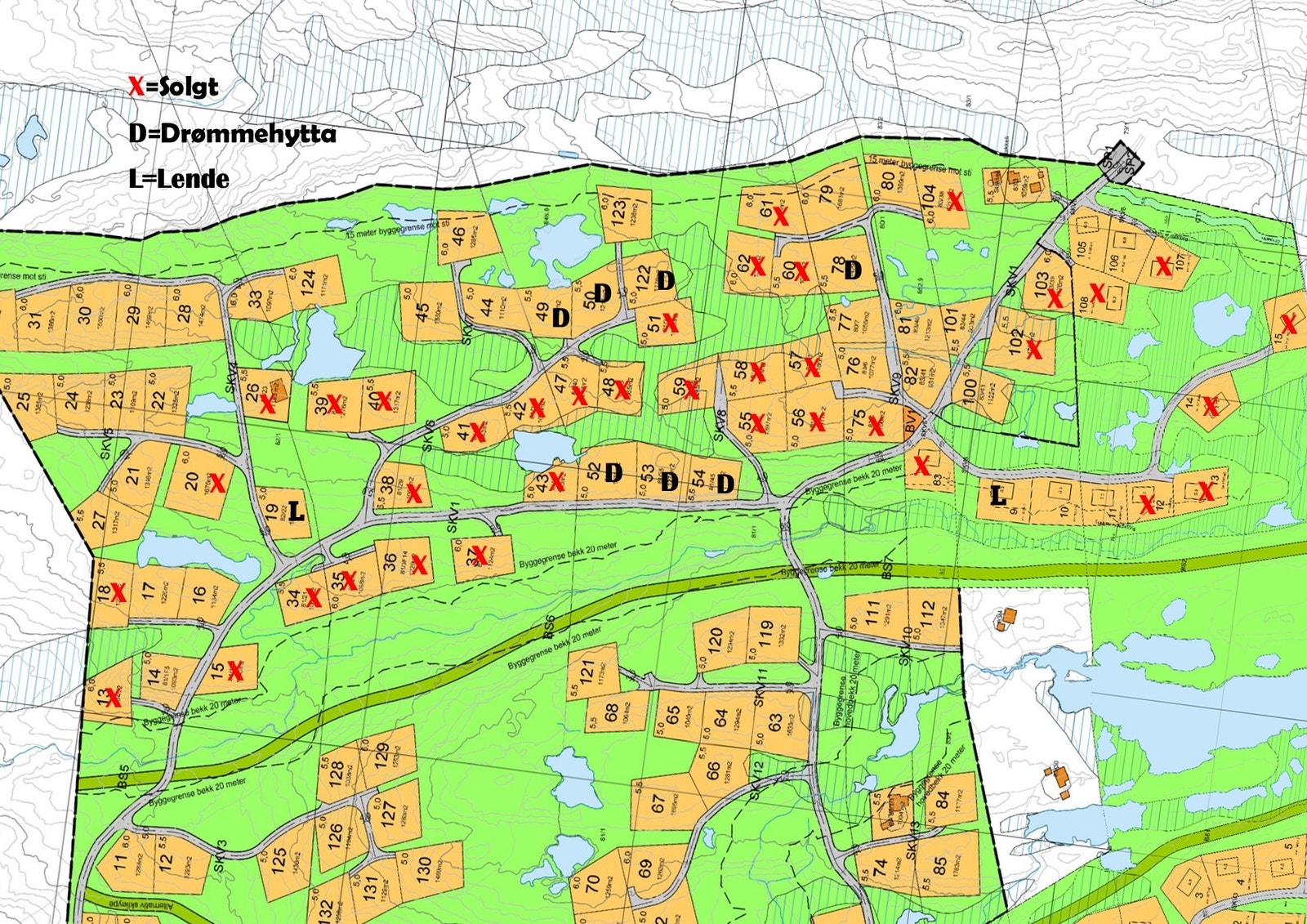 Tomtekart, hytta er prosjektert på tomt 76 Galleribilde