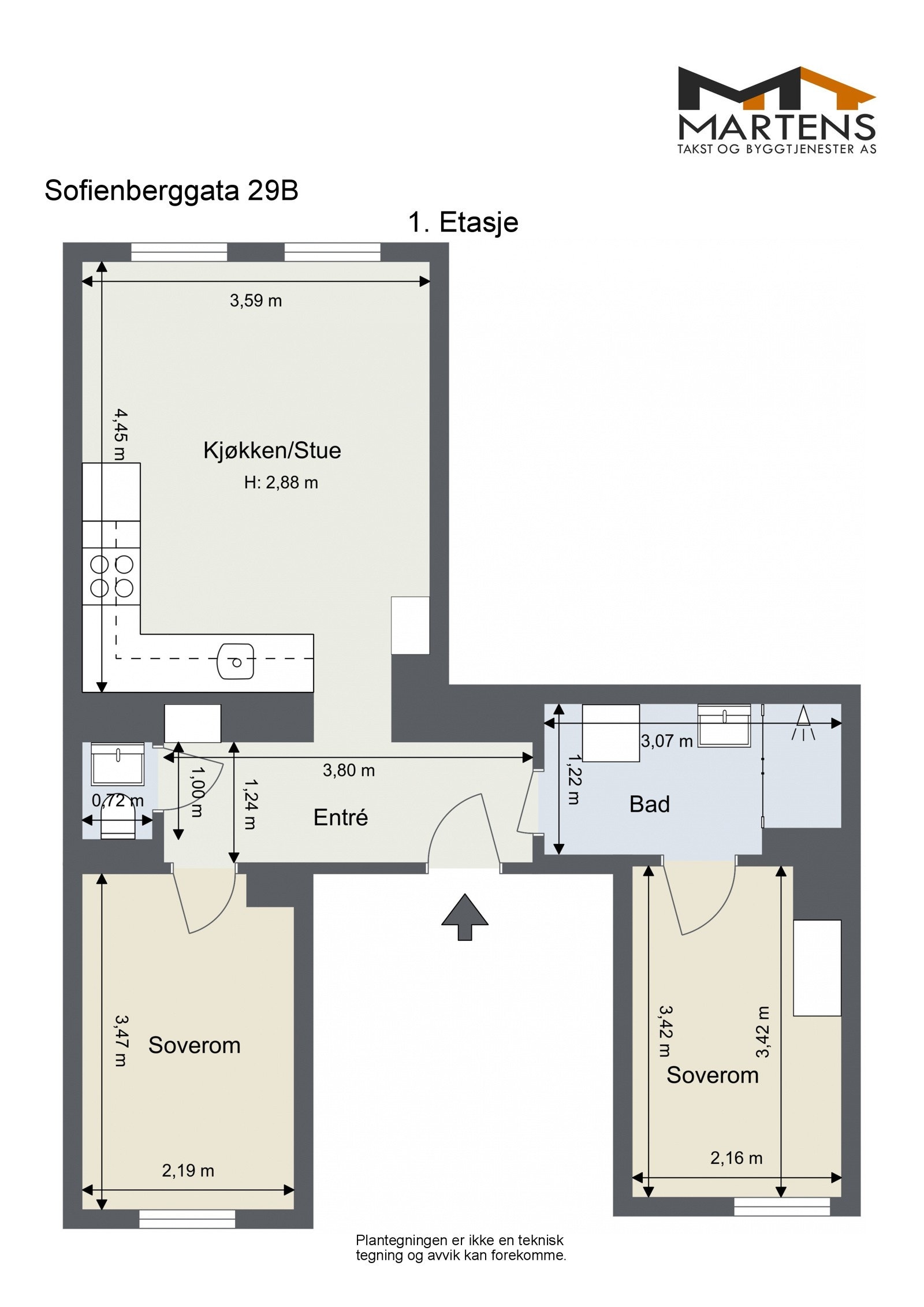 Plantegning med mål. Galleribilde