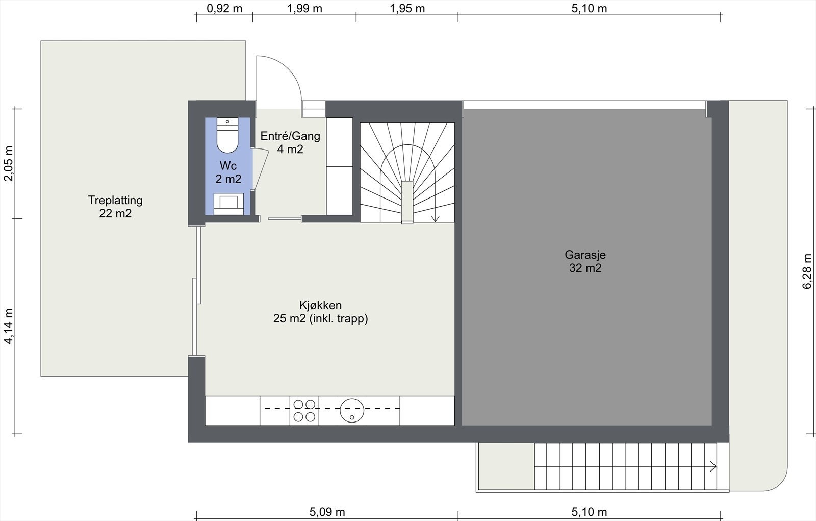 Målbar planskisse 1. etasje. Galleribilde