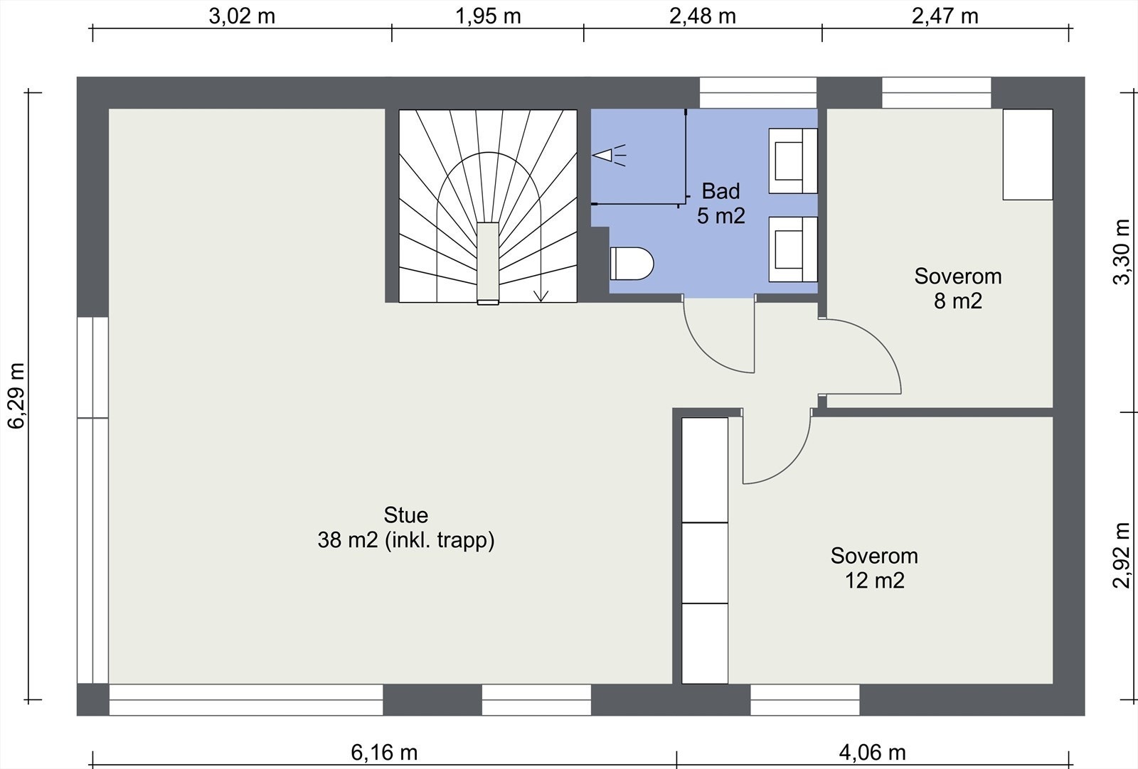 Målbar planskisse 2. etasje. Galleribilde