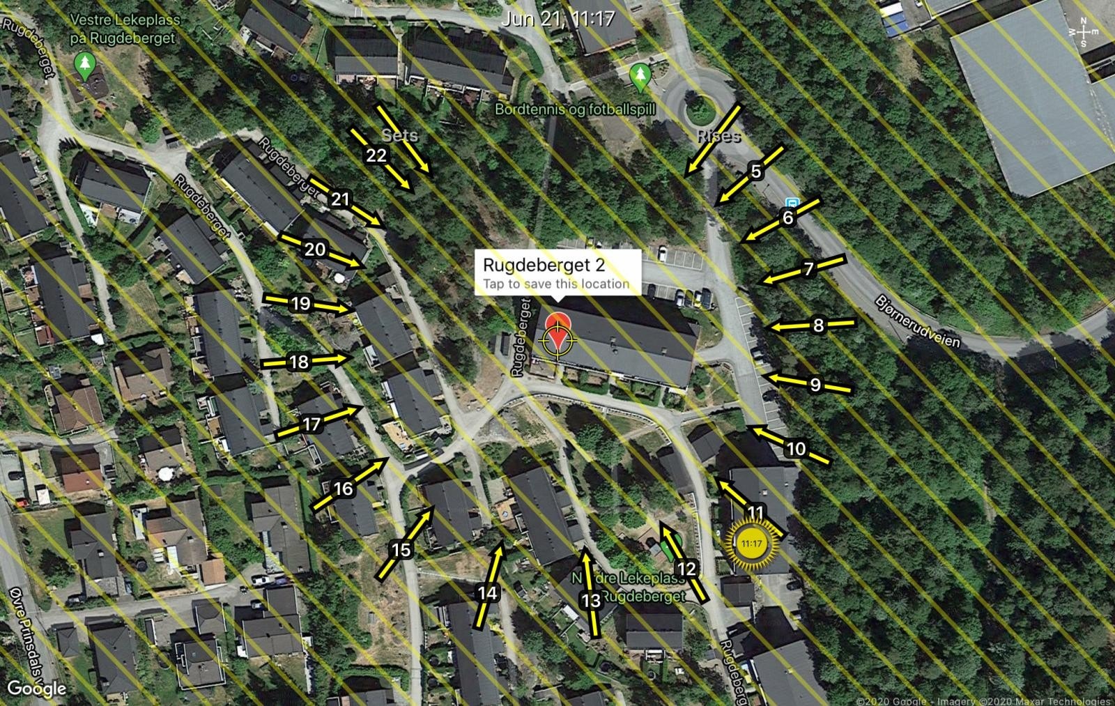 Soldiagram pr 21. juni. Eiendommen har meget gode solforhold. Galleribilde