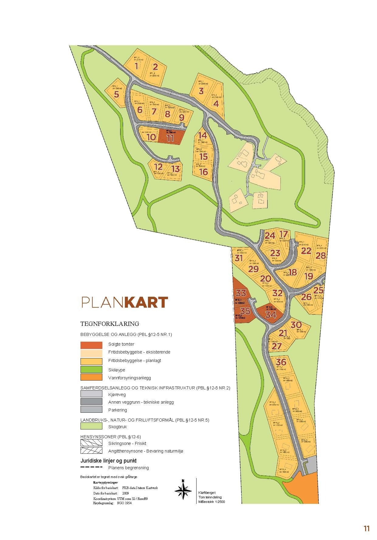 Plankart som viser de ulike tomtene. Galleribilde