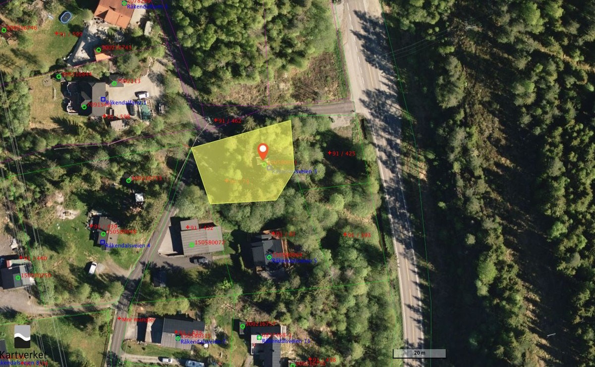 Flyfoto med markering Galleribilde