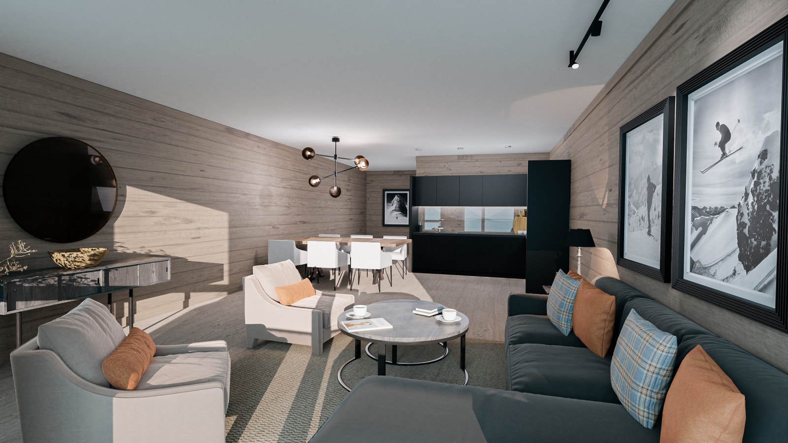 Det vil bli kombinasjon av glatte vegger og panel. Galleribilde