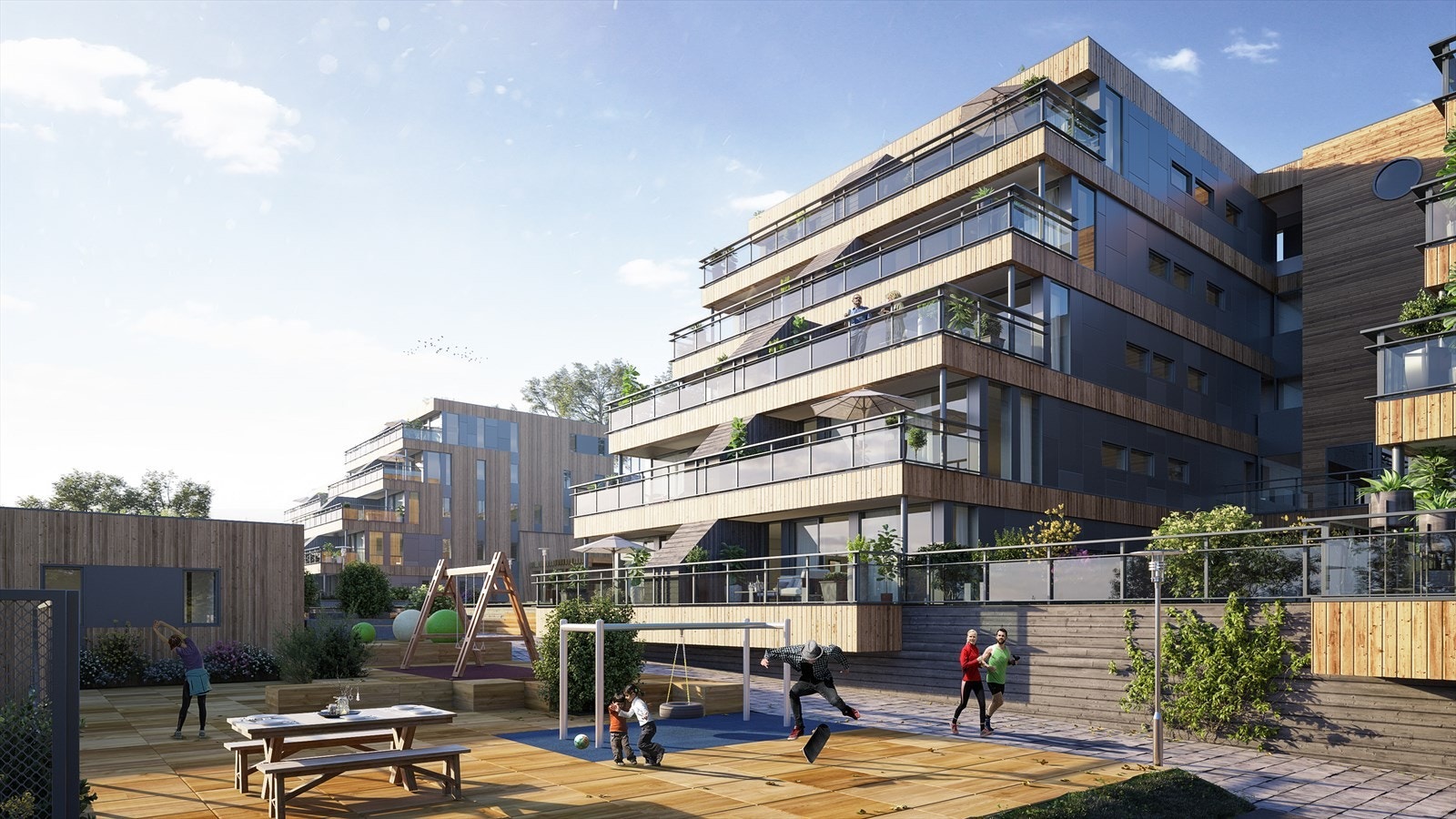 Det vil bli etablert lekeplass for de minste, som vil utstyres med diverse lekeapparater. Her vil det også lages bane for spillet Boccia. Galleribilde