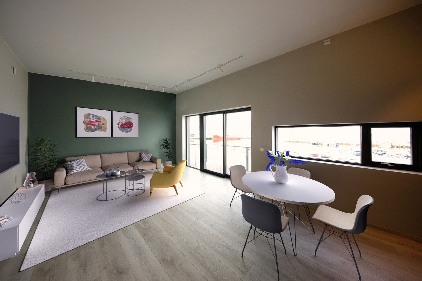 Stue med utgang til terrasse. Bilde/illustrasjon er fra lignende leilighetstype og vil avvike noe. Galleribilde