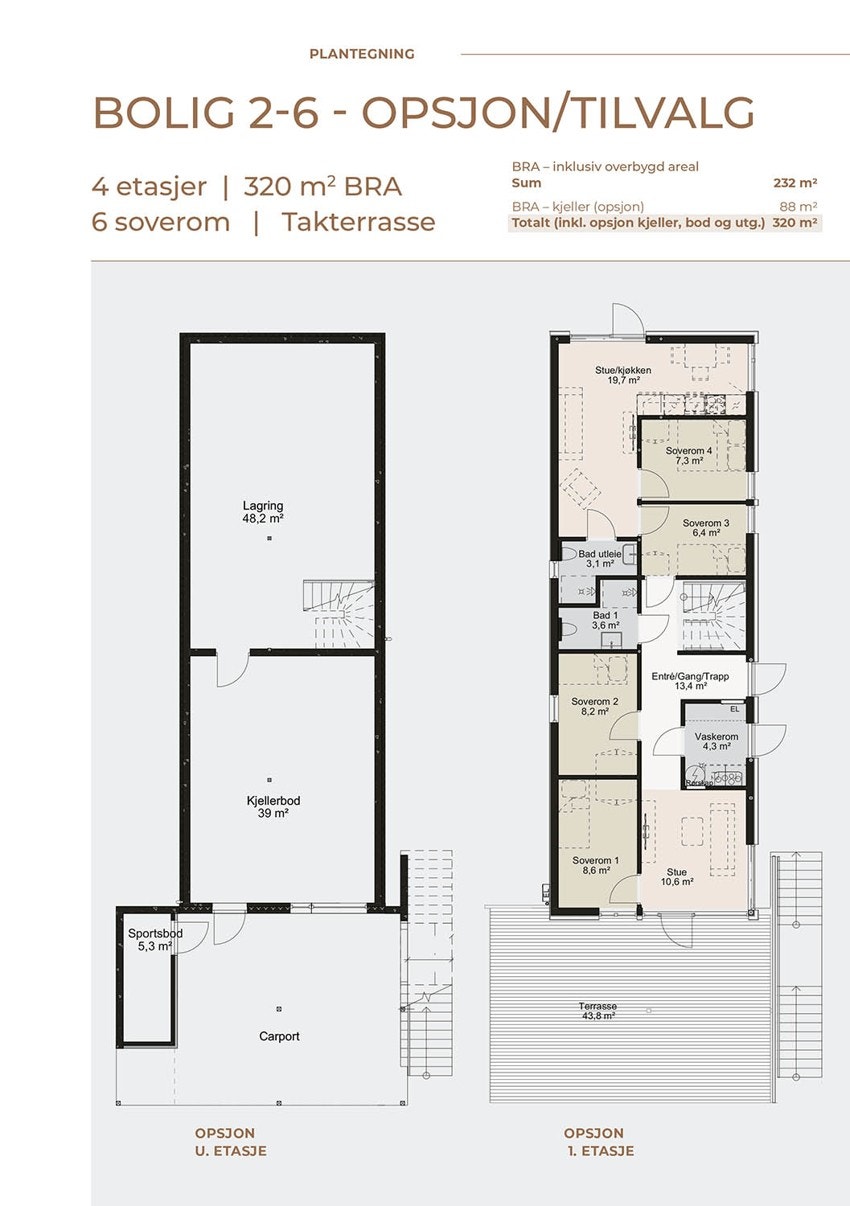 Eksempel opsjonsløsning- bolig 2-6 - se prospekt eller hjemmeside for all informasjon Galleribilde