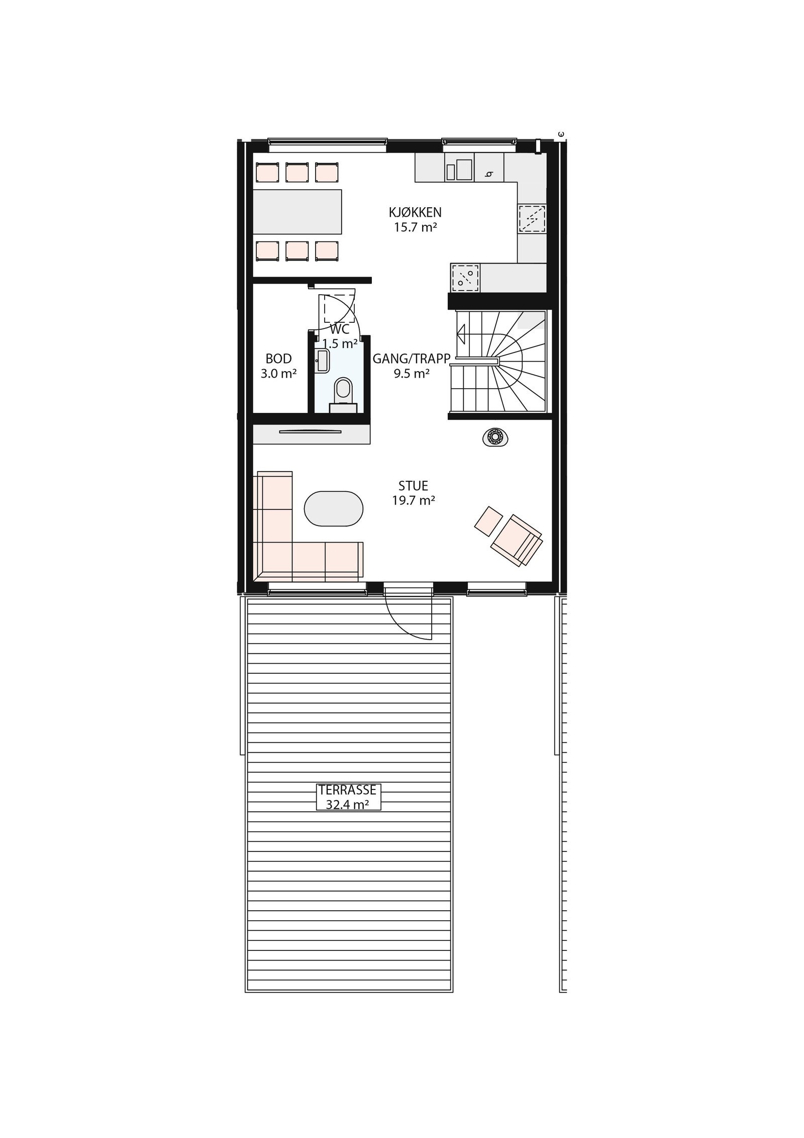 Plantegning tomannsbolig 2. etg Galleribilde