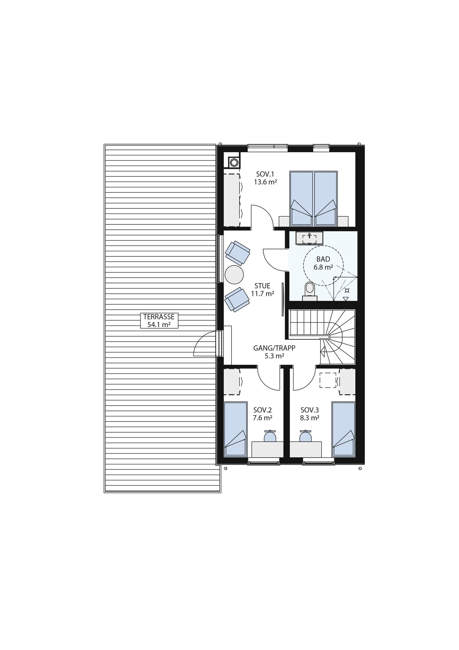Plantegning Enebolig 2. etg Galleribilde