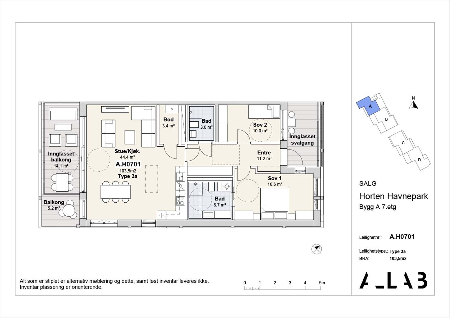 Salgstegning A H0701 - Bygg A 7-etg Galleribilde
