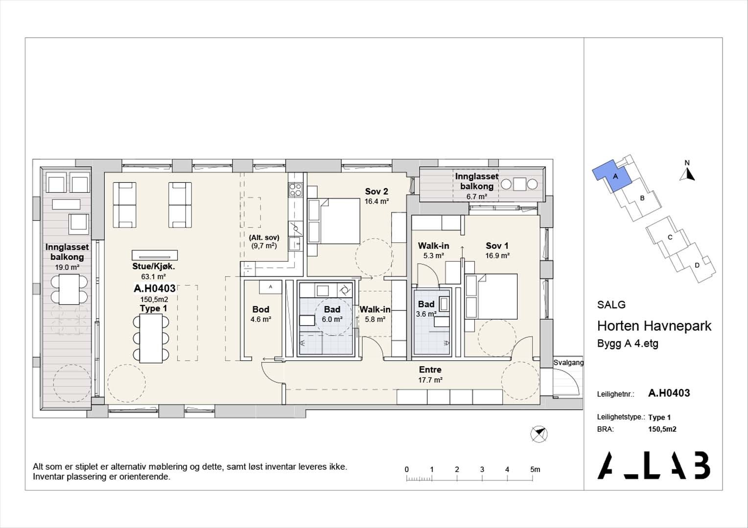 Salgstegning A H0403 - Bygg A 4-etg Galleribilde