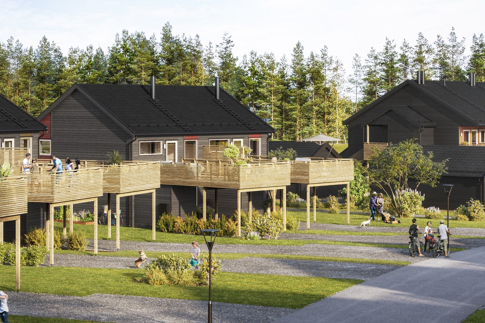 En tomannsbolig er under bygging (en solgt og innflyttet) Galleribilde