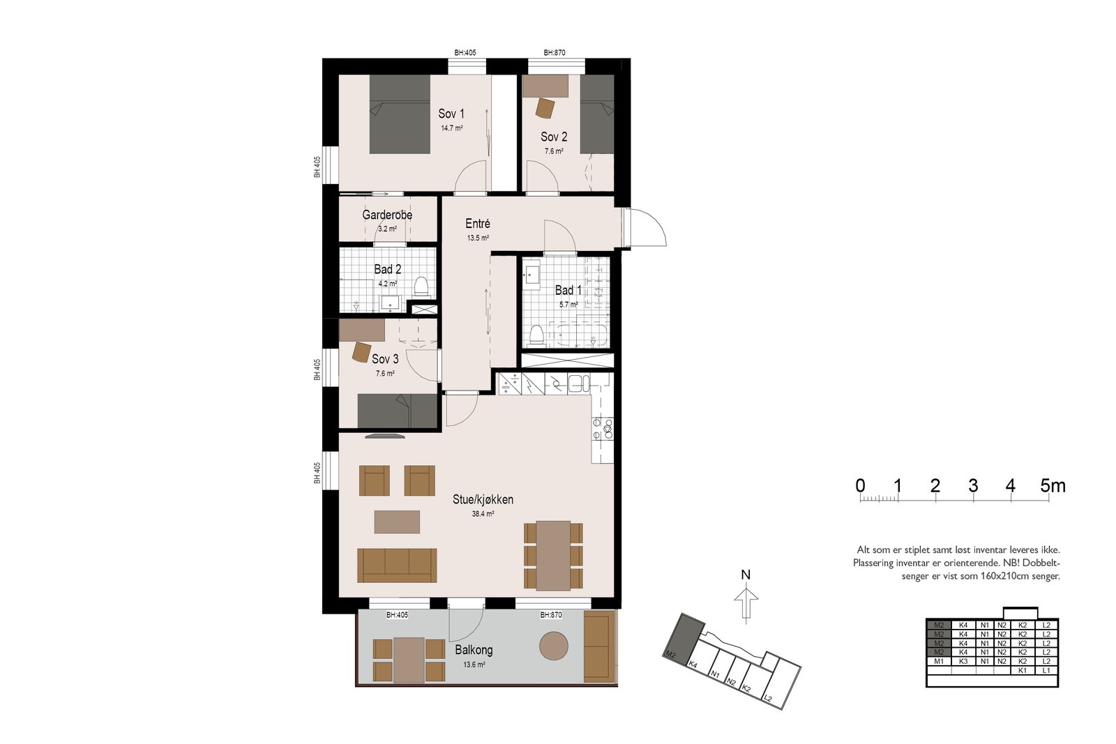 D-0506 Flott planløsning, to bad, hjørneleilighet og solrik balkong. Galleribilde