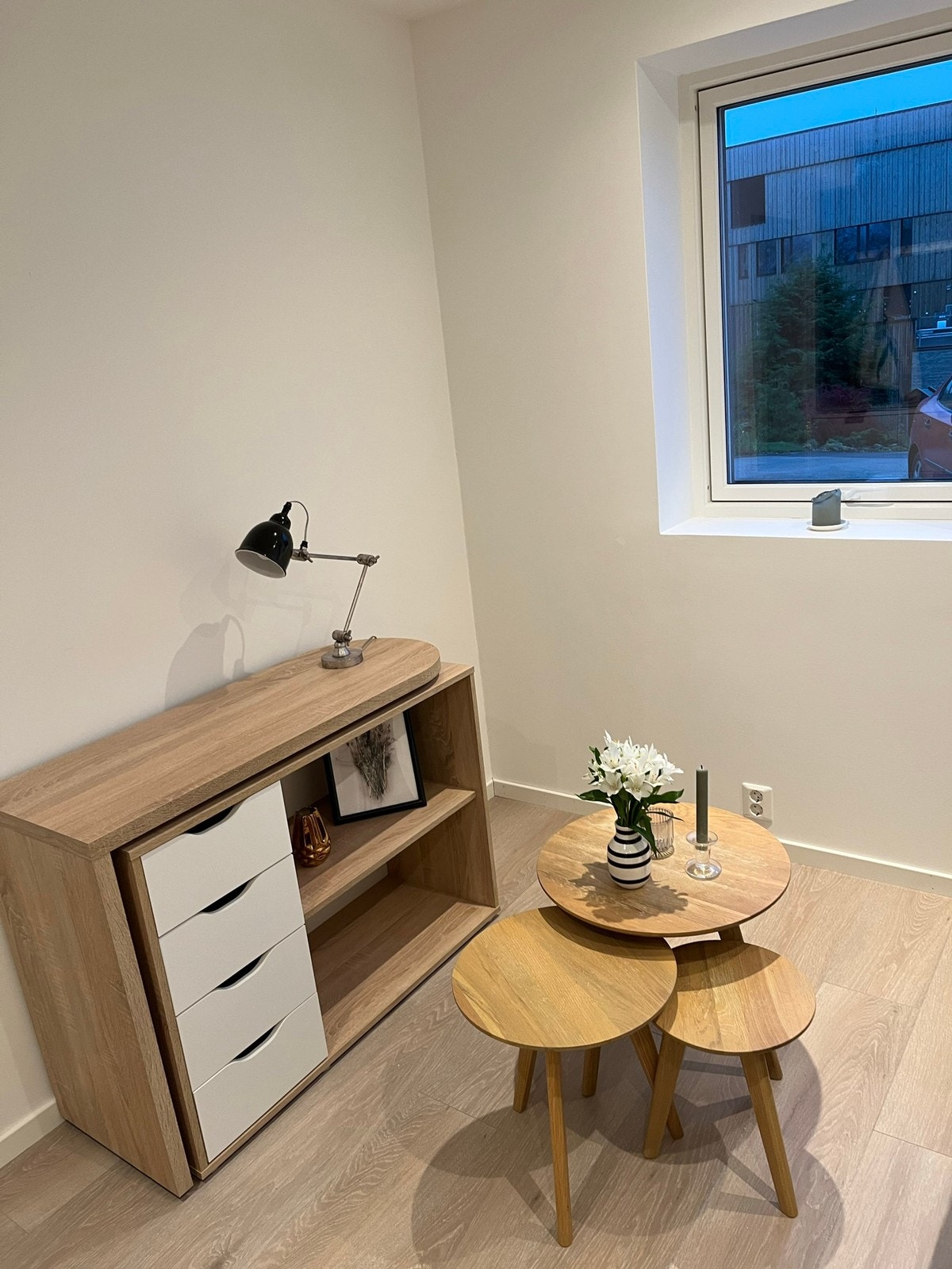 Stue med kombinert tv-benk/skrivebord Galleribilde