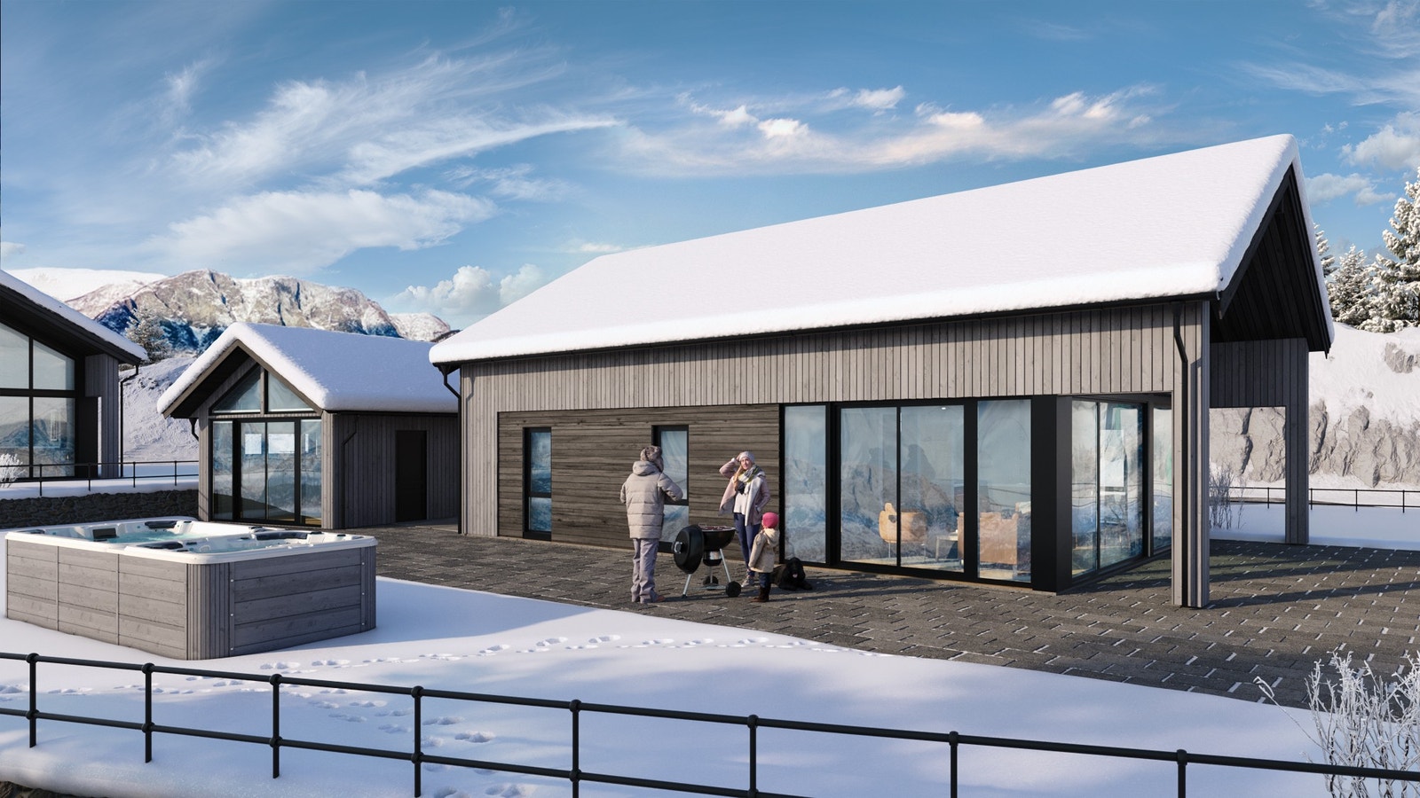 Falkefjell mod B er en moderne arkitektegnet hytte.
VI BYGGER OGSÅ GJERNE PÅ DIN TOMT.
Den har mye vinduer, en praktisk planløsning, som bl.a. inkluderer 4 soverom, loftstue/kontor og 2 bad.
Det er mulig å bestille garasjen med gjesteanneks som tilvalg. Galleribilde