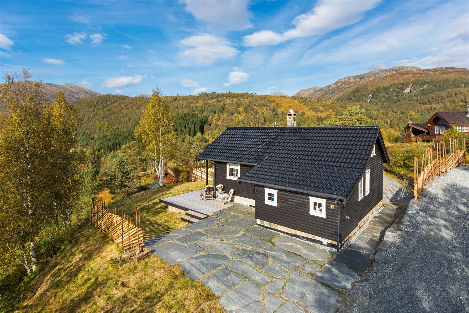 Fritidseiendom som har en fin, høy og usjenert beliggenhet med flott fri nord-vestvendt og syd-vestvendt utsikt mot Røyrli og Jonshøgdi m.m samt fjellpartiene rundt Kvamskogen. Galleribilde