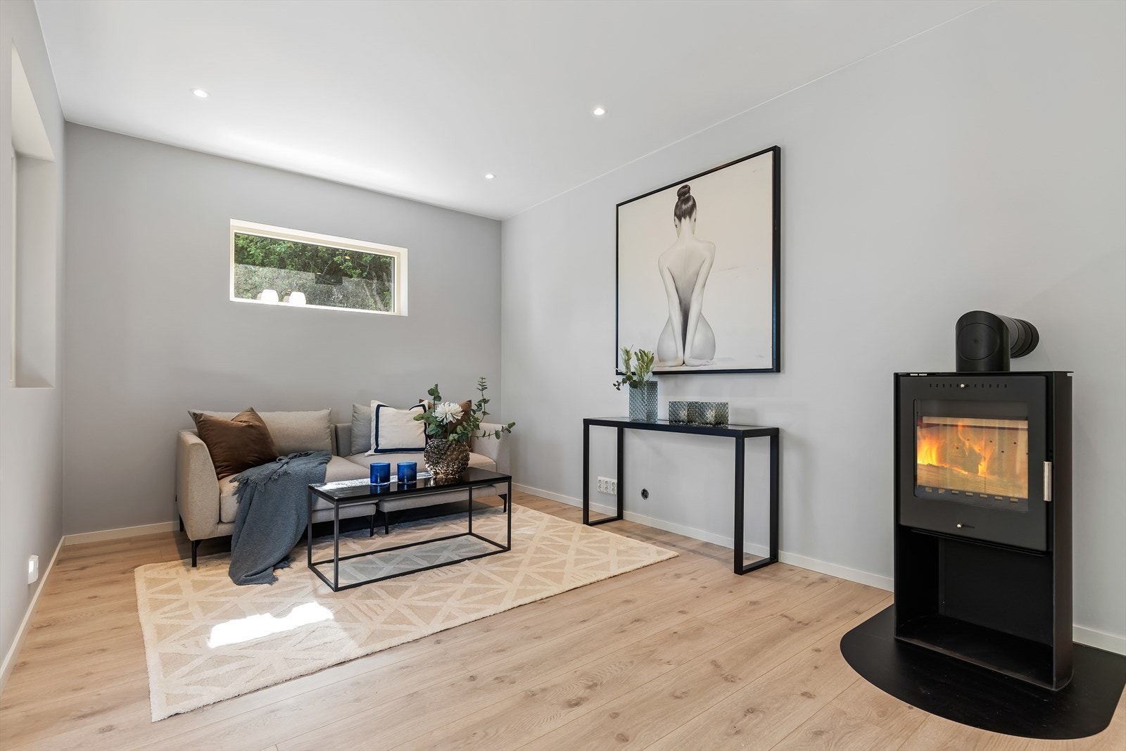 I stuen finner du en koselig peisovn som bidrar til ekstra varme og hygge på kalde dager. Galleribilde