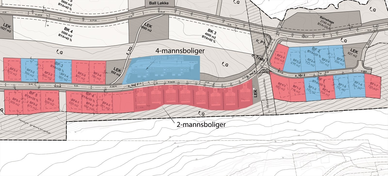 Tomtekart - Blå er ledige tomter Galleribilde