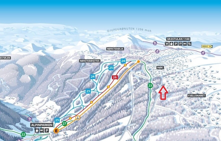 - Fjellsnaret løypekart zoom - Tomten ligger ved markert pil - Galleribilde