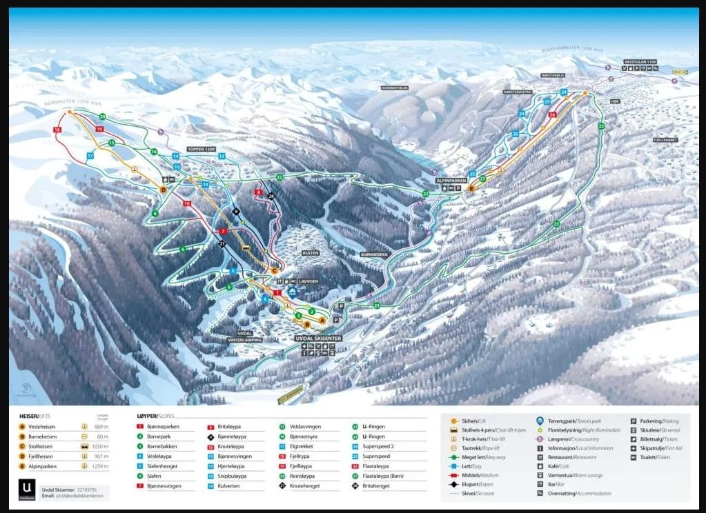 Uvdal skisenter sitt løypekart pr 2022 Galleribilde