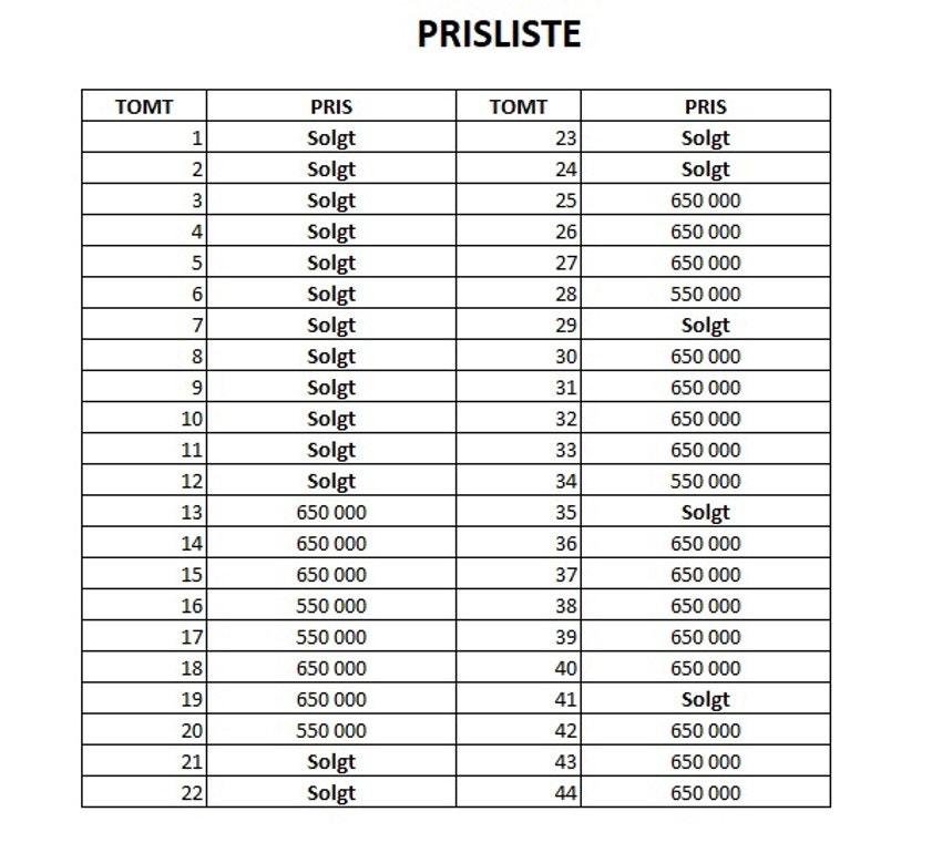 Prisliste - Merkedalsvågen Hyttefelt Galleribilde