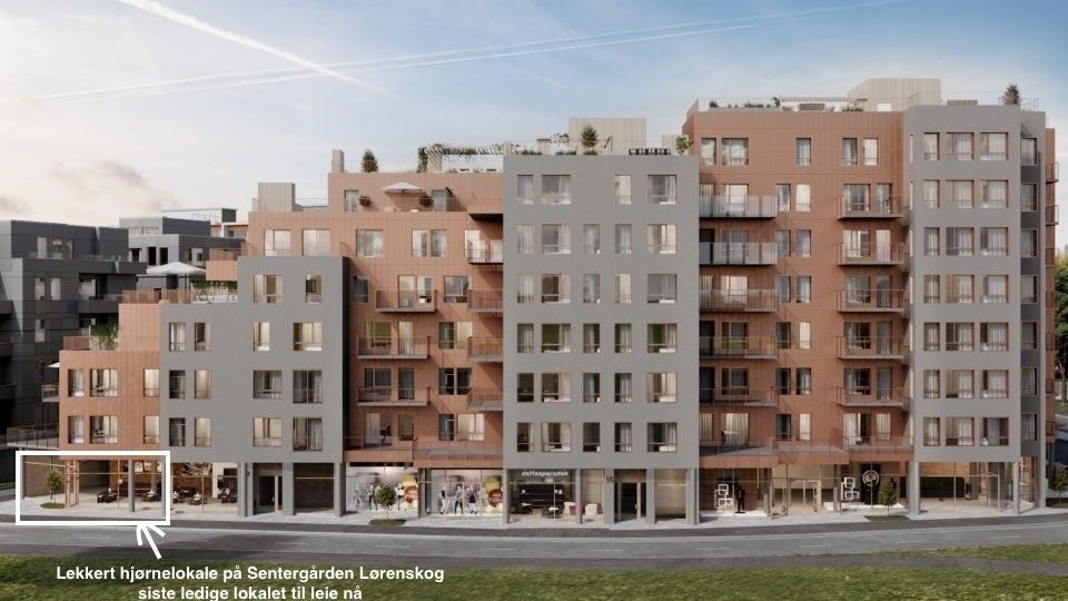 Illustrasjon - hjørnelokalet sentergården med fasade Galleribilde