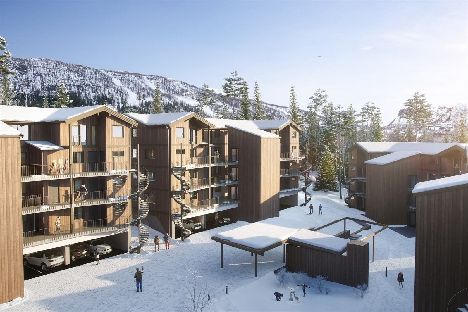 Her er det indre gårdsrommet. Bygg D og E på venstre hånd, bygg C og B på høyre hånd i bildet. Galleribilde