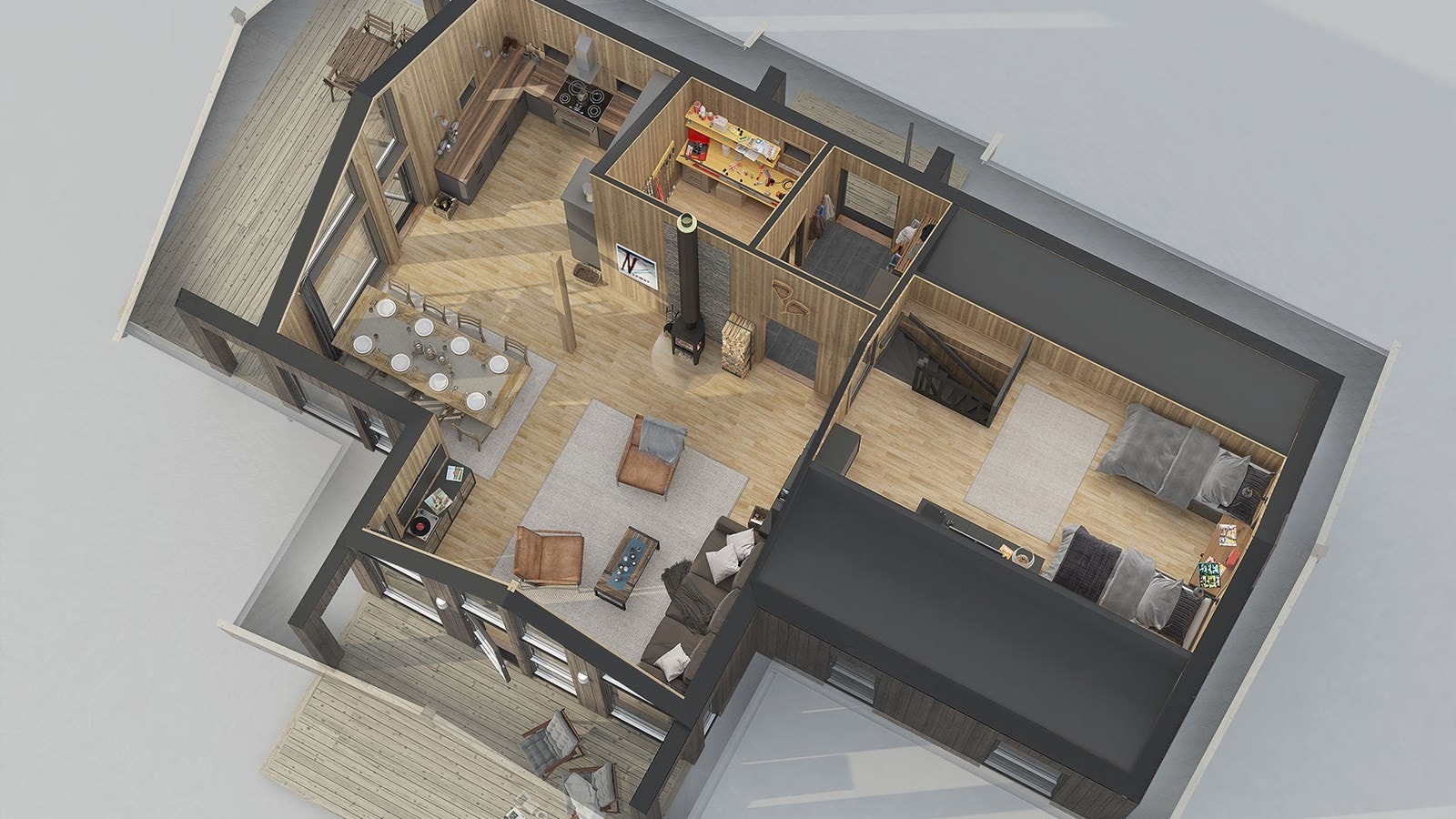 3D bilde av hytta - Plan hems Galleribilde