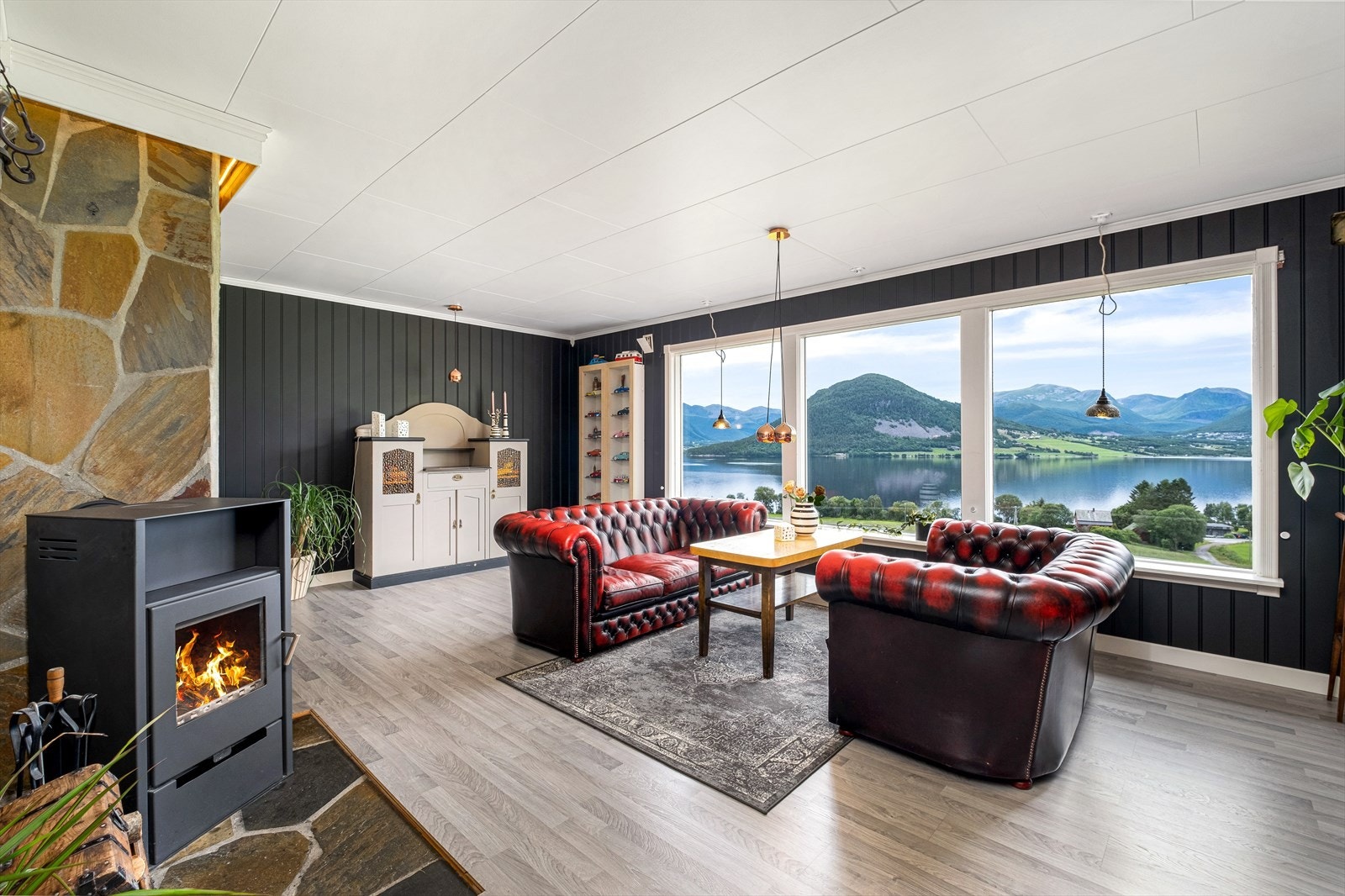 Stue med peis og varmepumpe Galleribilde