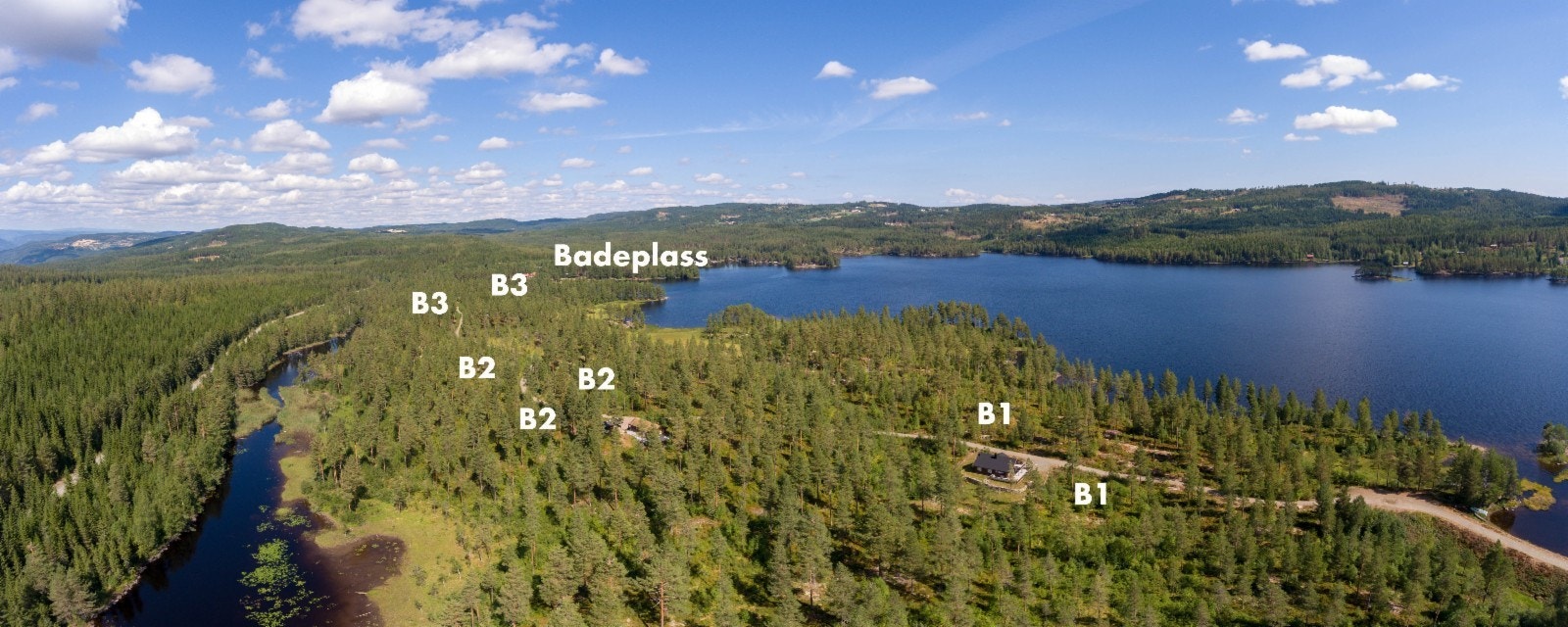 Utsikt mot nord og områdene B1, B2 og B3 hvor det er lagt til rette for totalt 25 hytter Galleribilde