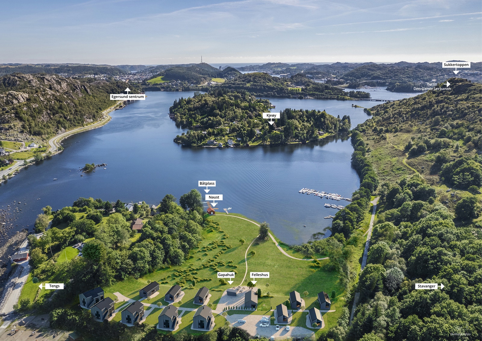 Tengsstranda i forhold til Egersund sentrum etc. Galleribilde