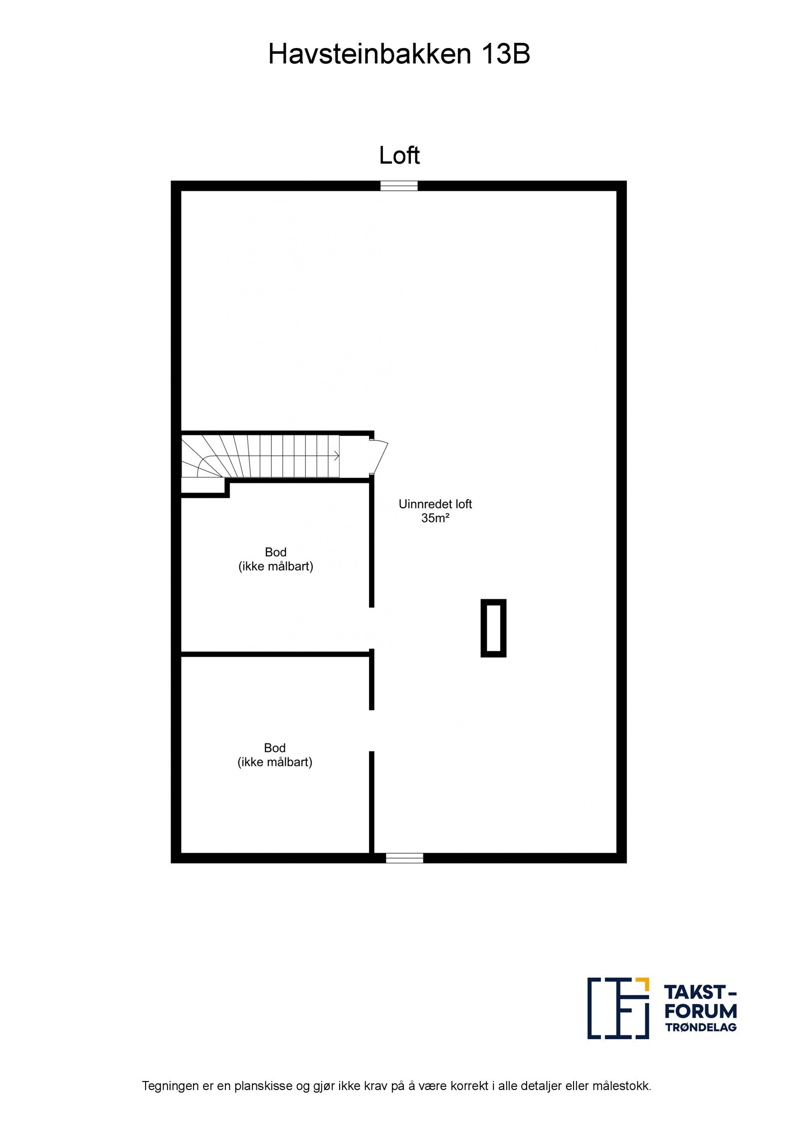 Skisse loft. Nye el-ledninger og lys ble etablert på loftet i 2013