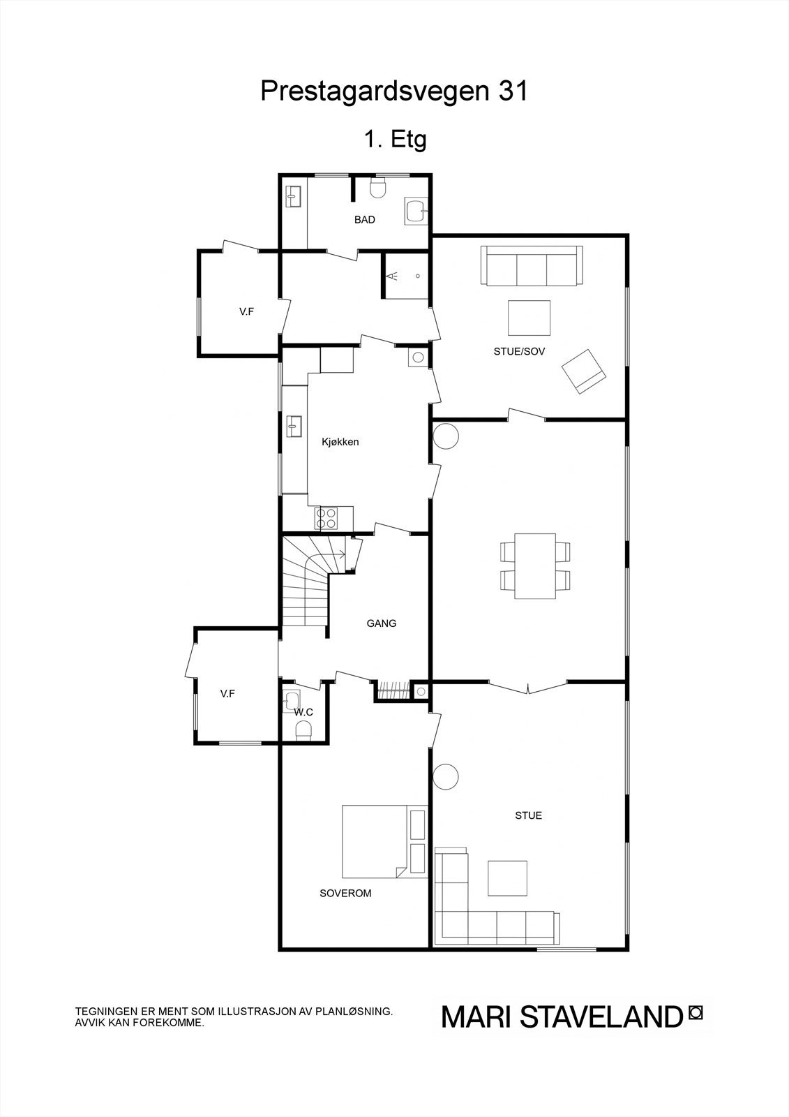 Floorplan letterhead - Prestagardsvegen 31 - 1. Etg - 2D Floor Plan Galleribilde