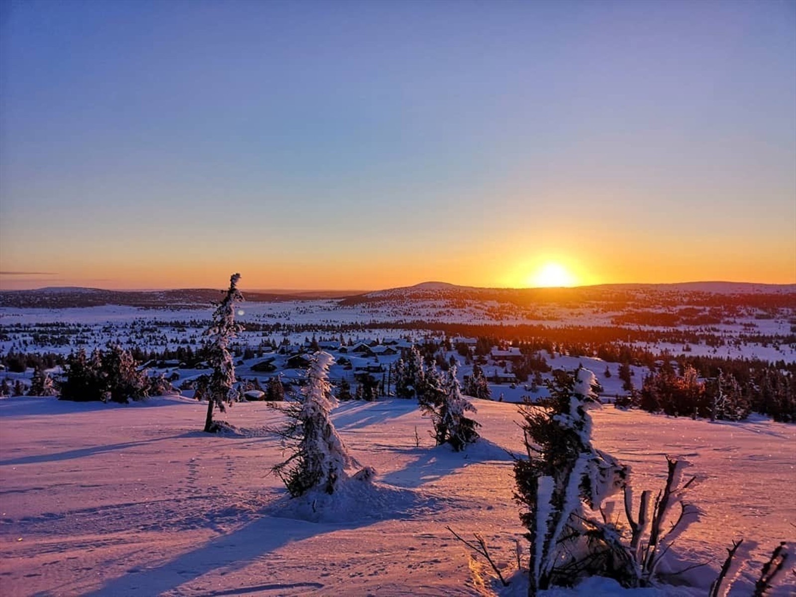 Snøsikre Sjusjøen i solnedgangen Galleribilde